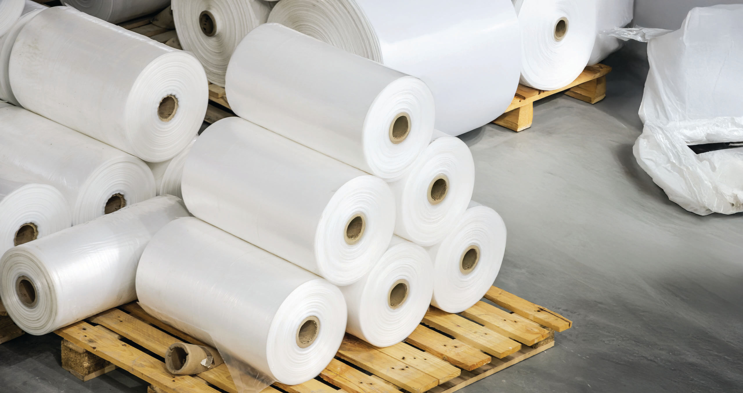 Warehouse with rolls of polyethylene